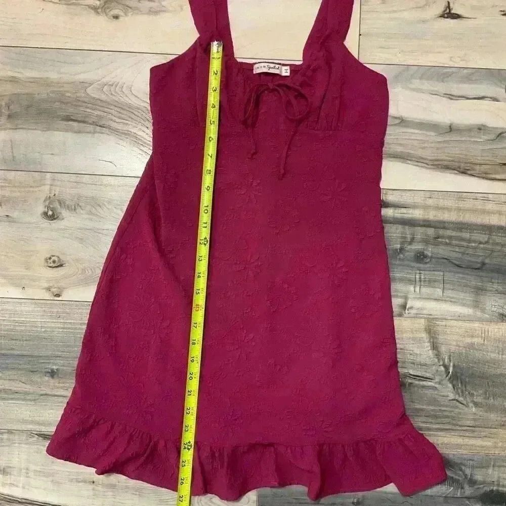 Live to be spoiled juniors dress, floral accent, ruffle trim,tank short dress, m